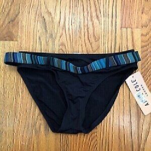 NEW NWT ANNE COLE Black Blue Metallic Copper ? Belted Swim Bikini Bottom Small S